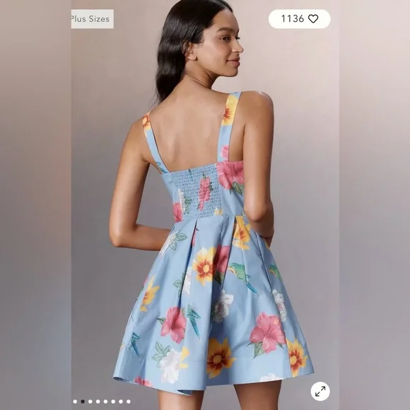 NWT $168 Anthropologie Maeve Scoop-Neck Printed Cotton Mini Dress M - Picture 2 of 10